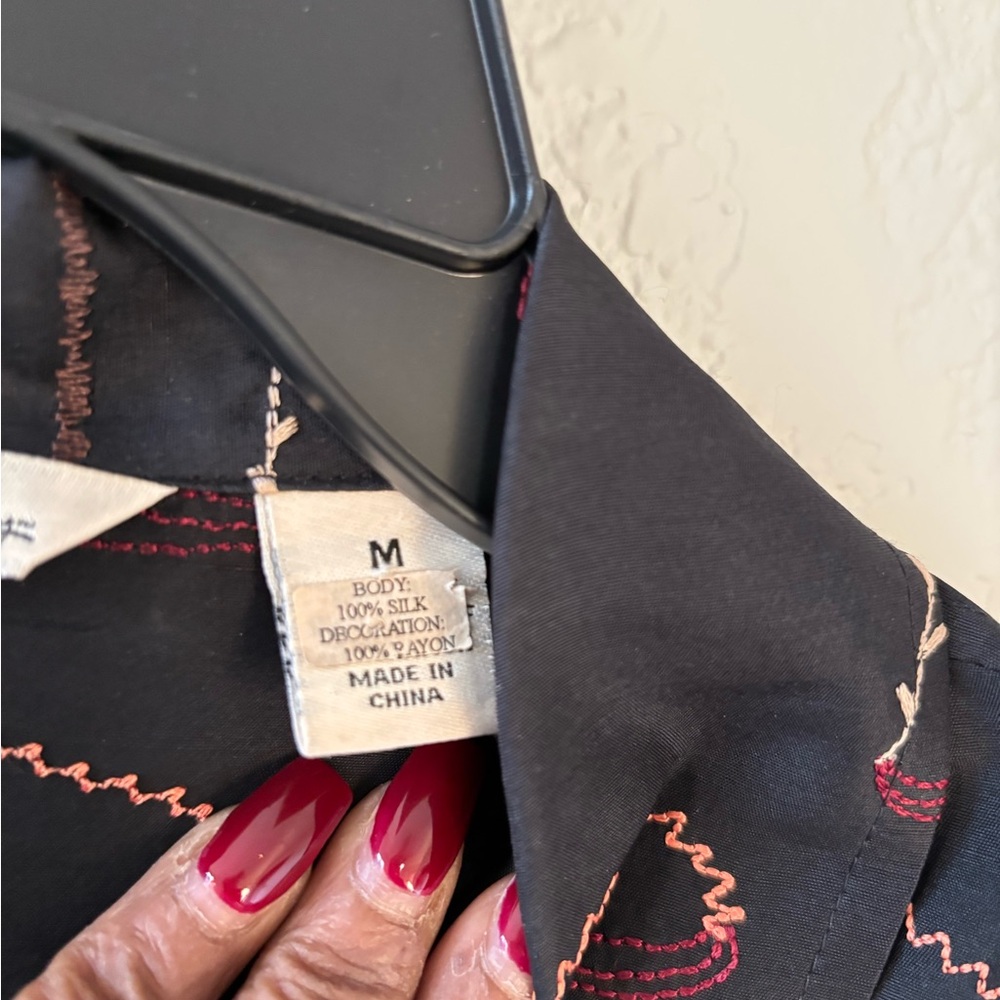 French Laundry Black Button-Down Embroidered 100%… - image 4